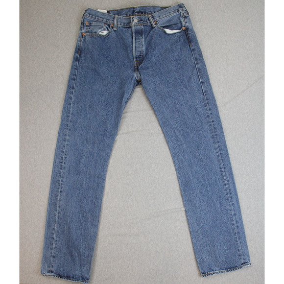 Levis 501 Jeans Mens 35 x 34 Blue Denim Mid Rise Straight Leg 5 Pockets Cotton